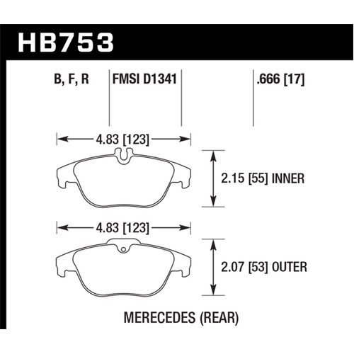 Hawk 12-15 Mercedes-Benz C250 / 08-15 Mercedes-Benz C300/C350 HPS 5.0 Rear Brake Pads (HB753B.666)