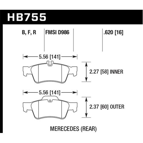 Hawk 13-16 Mercedes CLS550 / 15-16 Mercedes E350 HPS Street Rear Brake Pads (HB755F.620)