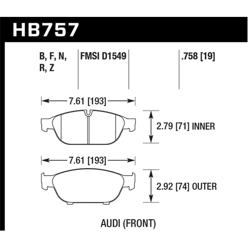 Hawk Audi 2013 A5 Quattro / 12-16 A6 Quattro/A7 Quattro/A8 Quattro PC Front Brake Pads (HB757Z.758)