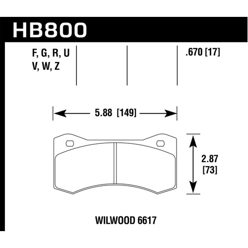 Hawk Wilwood 17mm 6617 Caliper HP Plus Brake Pads (HB800N.670)