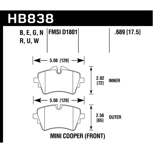 Hawk 14-17 Mini Cooper S HP+ Front Brake Pads (HB838N.689)