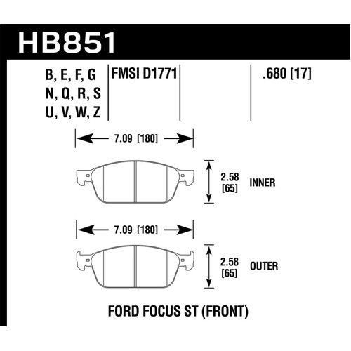 Hawk 15-16 Ford Focus ST (Does Not Fit RS Model) DTC-60 Race Front Brake Pads (HB851G.680)