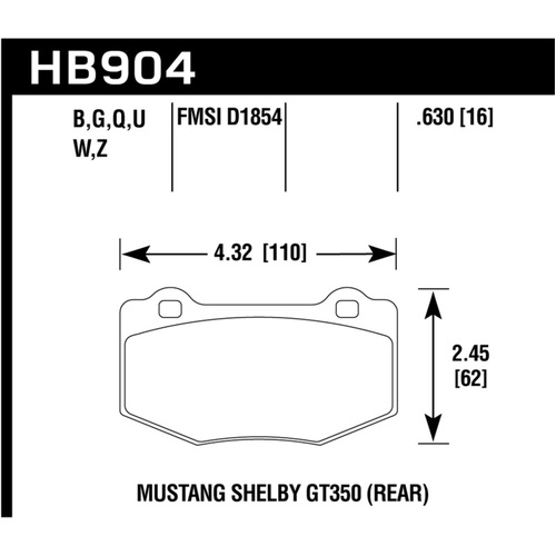 Hawk 15-17 Ford Mustang Shelby GT350/GT350R DTC-60 Race Rear Brake Pads (HB904Q.630)