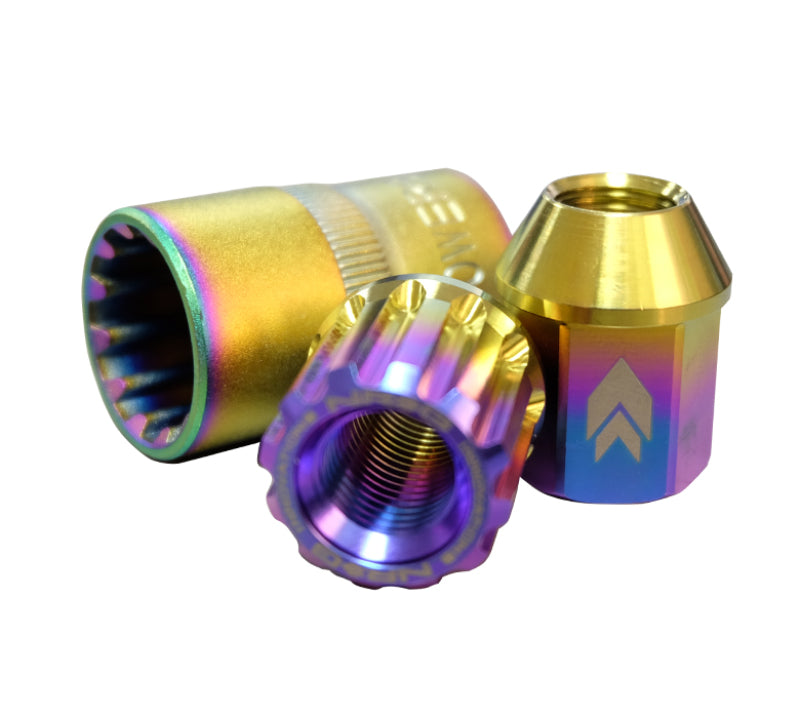 NRG 200 Series M12 X 1.25 Titanium Lug Nut Set - 21 Pc w/Lock Key Socket - Neochrome - LN-T210MC-21