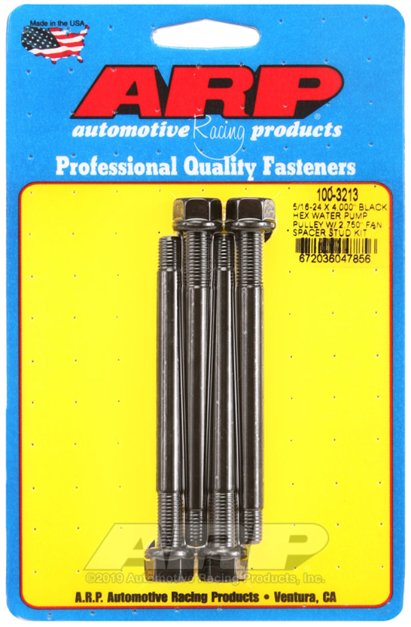 ARP 5/16-24 X 4.000 Black Hex Water Pump Pulley w/ 2.750in Fan Spacer Stud Kit - 100-3213