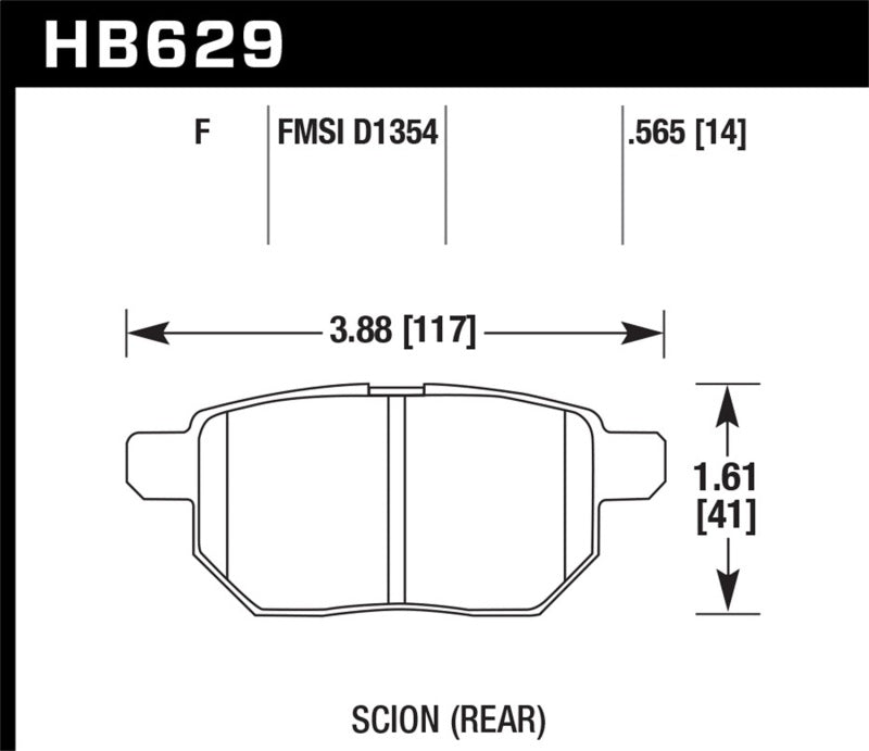 Hawk 08-11 Scion xB / 09-10 Toyota Corolla / 09-10 Matrix / 10 Prius  HPS Street Rear Brake Pads - HB629F.565