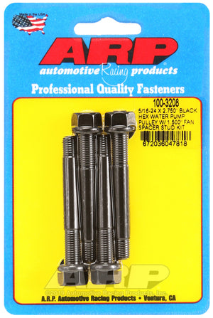 ARP 5/16-24 X 2.750 Black Hex Water Pump Pulley w/ 1.500in Fan Spacer Stud Kit - 100-3208