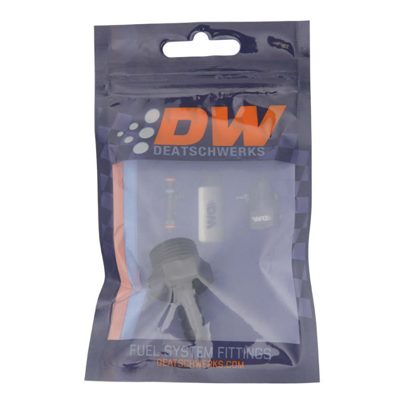 DeatschWerks 8AN ORB Male to 5/16in Male Triple Barb Fitting (Incl O-Ring) - Anodized Matte Black - 6-02-0512-B