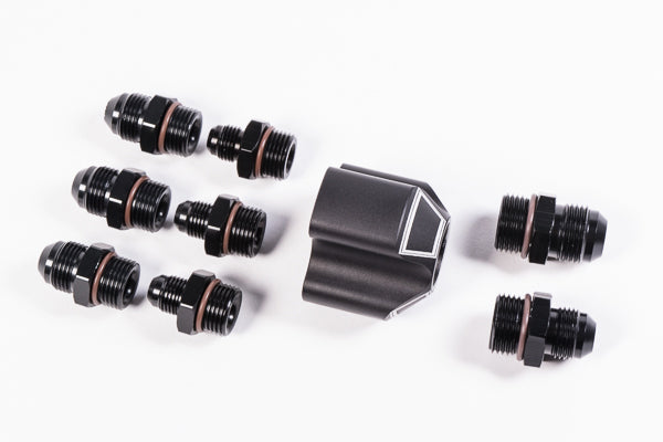 Radium Distribution Block 3 x 8AN ORB to 1 x 10AN ORB w/Fittings  - Radium Engineering | Coore Australia
