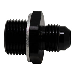 DeatschWerks 6AN Male Flare to M18 X 1.5 Male Metric Adapter (Incl Washer) - Anodized Matte Black - 6-02-0616-B