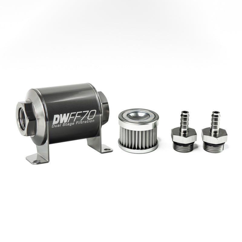 DeatschWerks Stainless Steel 5/16in 5 Micron Universal Inline Fuel Filter Housing Kit (70mm) - 8-03-070-005K-516