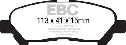 EBC 09-13 Toyota Highlander 2.7 2WD/4WD Yellowstuff Rear Brake Pads - DP41838R