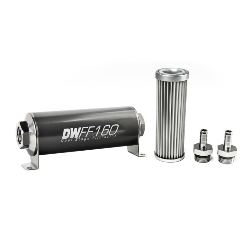 DeatschWerks Stainless Steel 3/8in 5 Micron Universal Inline Fuel Filter Housing Kit (160mm) - 8-03-160-005K-38