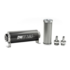 DeatschWerks Stainless Steel 3/8in 5 Micron Universal Inline Fuel Filter Housing Kit (160mm) - 8-03-160-005K-38