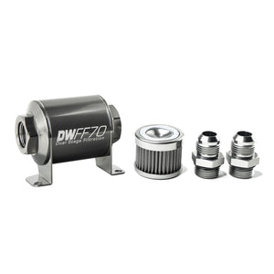 DeatschWerks Stainless Steel 10AN 40 Micron Universal Inline Fuel Filter Housing Kit (70mm) - 8-03-070-040K-10