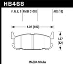 Hawk 03-05 Miata w/ Sport Suspension Blue 9012 Race Rear Brake Pads D1002 - HB468E.492
