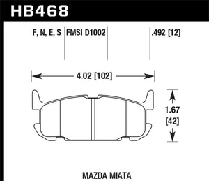 Hawk 03-05 Miata w/ Sport Suspension HPS Street Rear Brake Pads (D1002) - HB468F.492