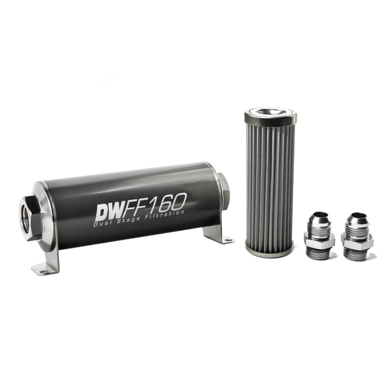 DeatschWerks Stainless Steel 10AN 40 Micron Universal Inline Fuel Filter Housing Kit (160mm) - 8-03-160-040K-10