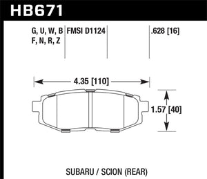 Hawk 11+ Subaru Legacy GT HPS Street Rear Brake Pads - HB671F.628