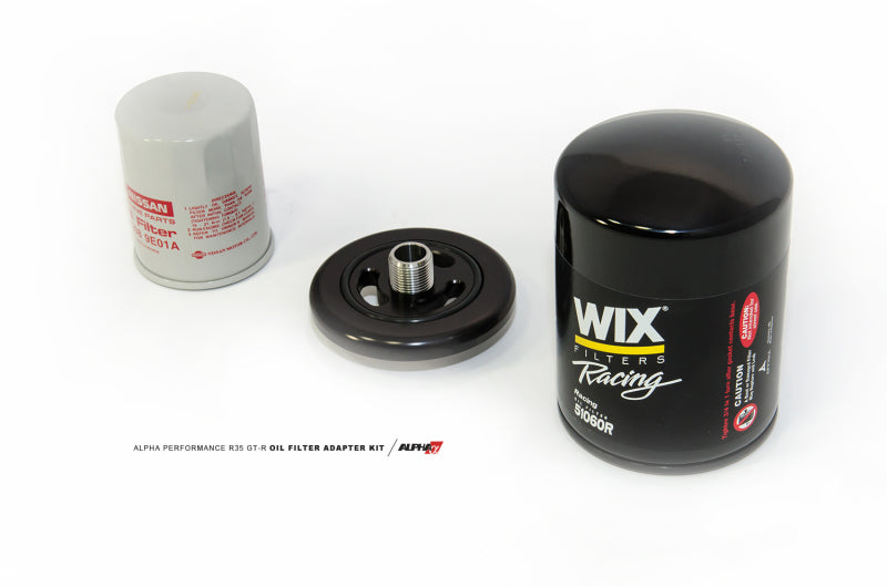 AMS Performance 2009+ Nissan GT-R R35 Alpha CNC Billet Oil Filter Adapter w/Street Filter - ALP.07.04.0028-2