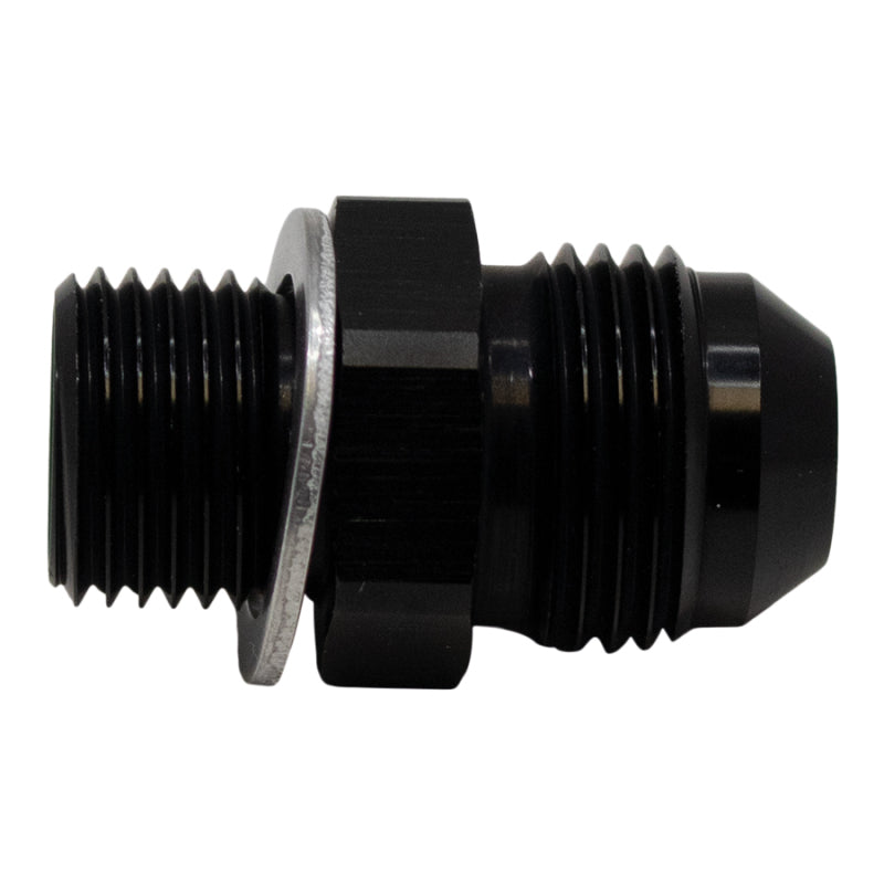 DeatschWerks 8AN Male Flare to M16 X 1.5 Male Metric Adapter (Incl Washer) - Anodized Matte Black - 6-02-0619-B