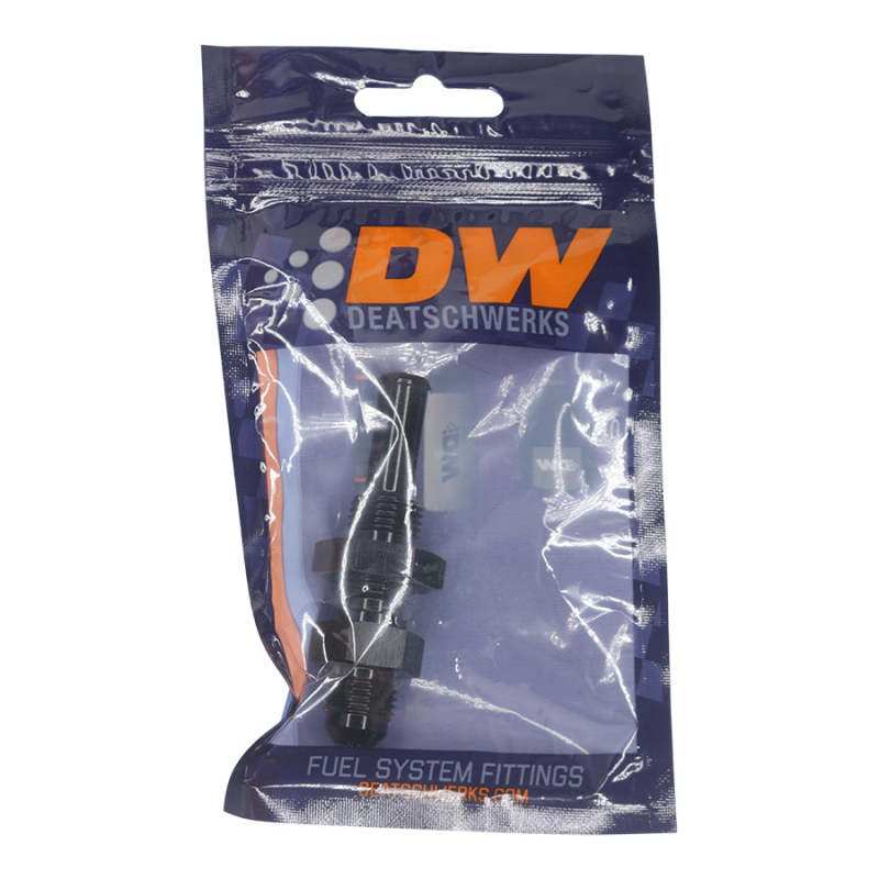 DeatschWerks 6AN Male Flare to Straight 3/8in Single Hose Barb - Anodized Matte Black - 6-02-0734-B