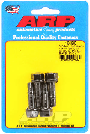 ARP 5/16-24 X 1.500 Black Hex Water Pump Pulley w/ .250in Fan Spacer Stud Kit - 100-3203