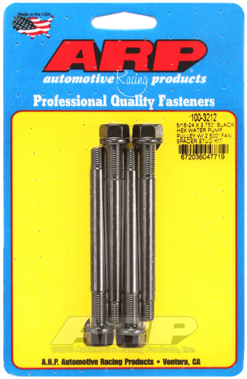 ARP 5/16-24 X 3.750 Black Hex Water Pump Pulley w/ 2.500in Fan Spacer Stud Kit - 100-3212
