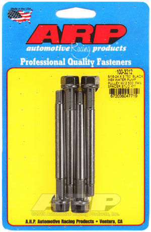 ARP 5/16-24 X 3.750 Black Hex Water Pump Pulley w/ 2.500in Fan Spacer Stud Kit - 100-3212