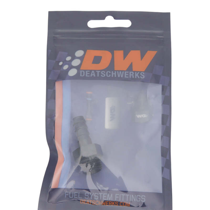 DeatschWerks 6AN ORB Male to 5/16in Male Triple Barb Fitting (Incl O-Ring) - Anodized Matte Black - 6-02-0502-B