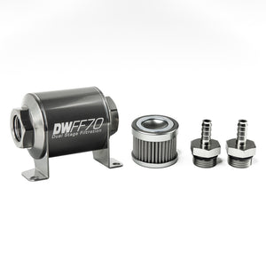 DeatschWerks Stainless Steel 5/16in 100 Micron Universal Inline Fuel Filter Housing Kit (70mm) - 8-03-070-100K-516