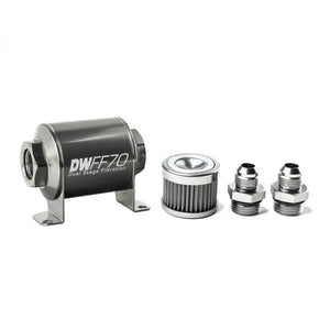 DeatschWerks Stainless Steel 8AN 40 Micron Universal Inline Fuel Filter Housing Kit (70mm) - 8-03-070-040K-8