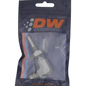 DeatschWerks 6AN Male Flare To 5/16in. Male Barb Bulkhead Adapter 90-Degree (Incl. Nut) - 6-02-0712