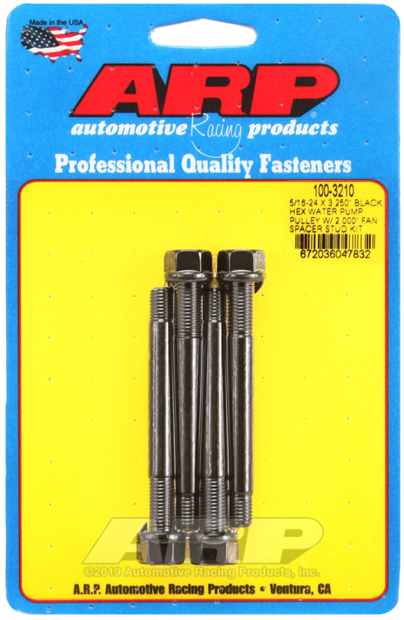 ARP 5/16-24 X 3.250 Black Hex Water Pump Pulley w/ 2.000in Fan Spacer Stud Kit - 100-3210