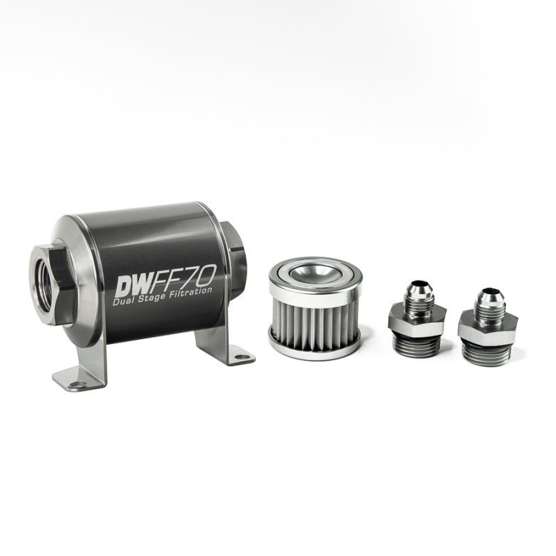 DeatschWerks Stainless Steel 6AN 5 Micron Universal Inline Fuel Filter Housing Kit (70mm) - 8-03-070-005K-6