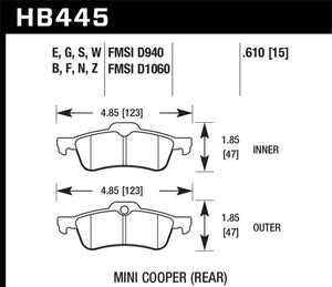 Hawk 02-06 Mini Cooper / Cooper S HP+ Street Rear Brake Pads - HB445N.610