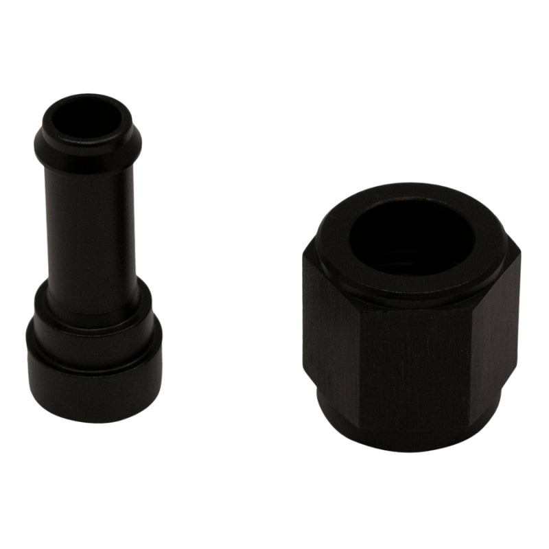 DeatschWerks 6AN Female Flare Swivel to 5/16in Single Hose Barb - Anodized Matte Black - 6-02-0520-B