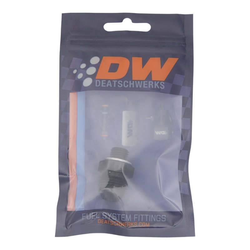 DeatschWerks 8AN Male Flare to M12 X 1.5 Male Metric Adapter (Incl Washer) - Anodized Matte Black - 6-02-0617-B