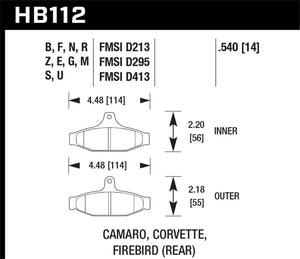 Hawk 84-96 Corvette /88.5-97 Pontiac Firebird HPS Street Rear Brake Pad - HB112F.540