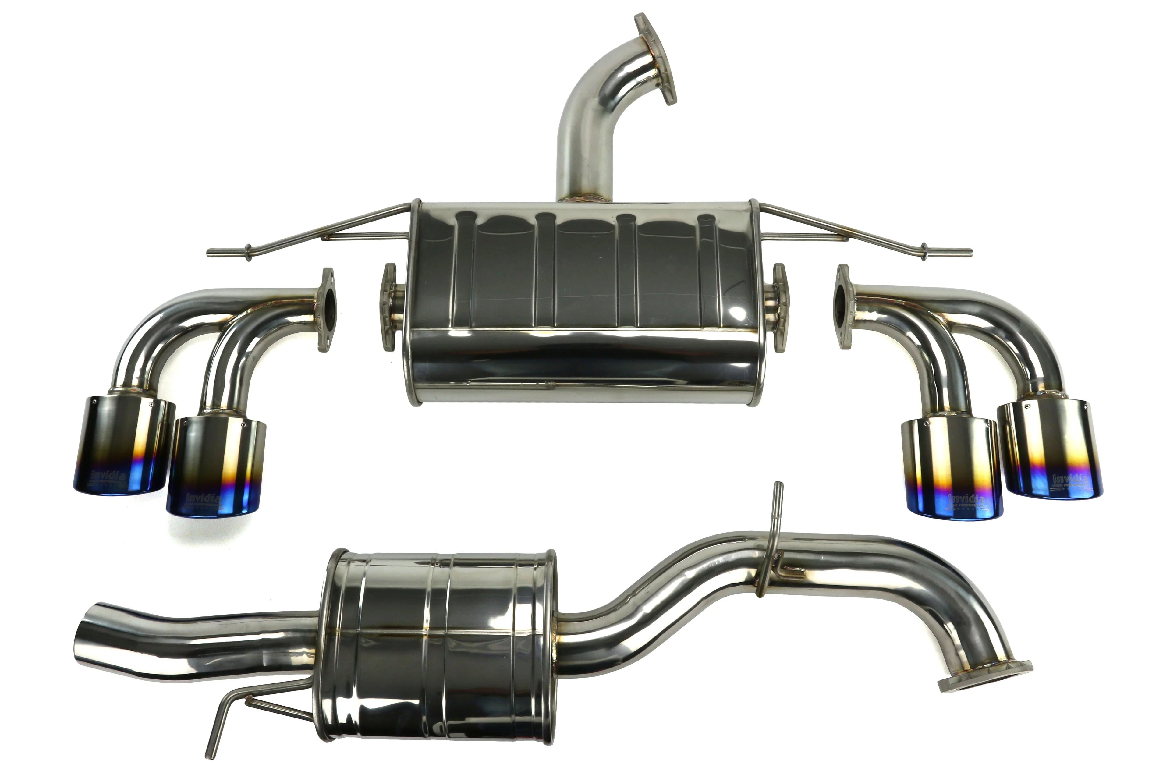 Invidia Q300 Non-Valved Catback Exhaust w/Oval Tips - Rolled Titanium Blue Tips - VW Golf R Mk7 - Revzone
