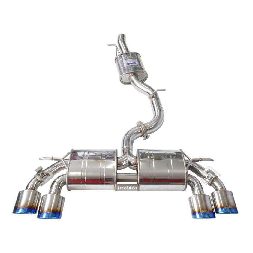 Invidia R400 Valved Turbo Back Exhaust w/Oval Tips - Rolled Titanium Blue Tips - VW Golf R Mk7 - Revzone
