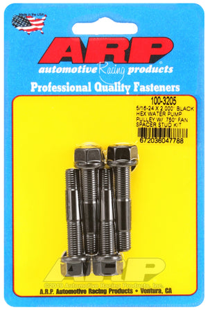 ARP 5/16-24 X 2.000 Black Hex Water Pump Pulley w/ .750in Fan Spacer Stud Kit - 100-3205