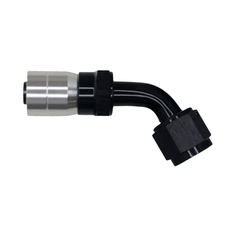 DeatschWerks 8 AN Female Flare Swivel 60-Degree Hose Crimping Style End CPE - Anodized Matte Black - 6-02-0822-C-B