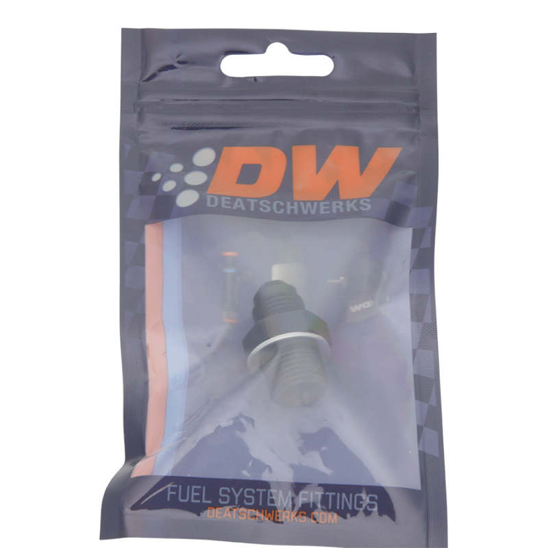 DeatschWerks 6AN Male Flare to M16 X 1.5 Male Metric Adapter (Incl Washer) - Anodized Matte Black - 6-02-0615-B