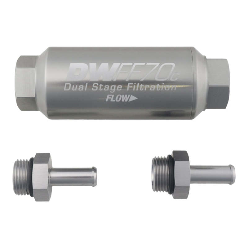 DeatschWerks 3/8in 10 Micron 70mm Compact In-Line Fuel Filter Kit - 8-03-70C-010K-38