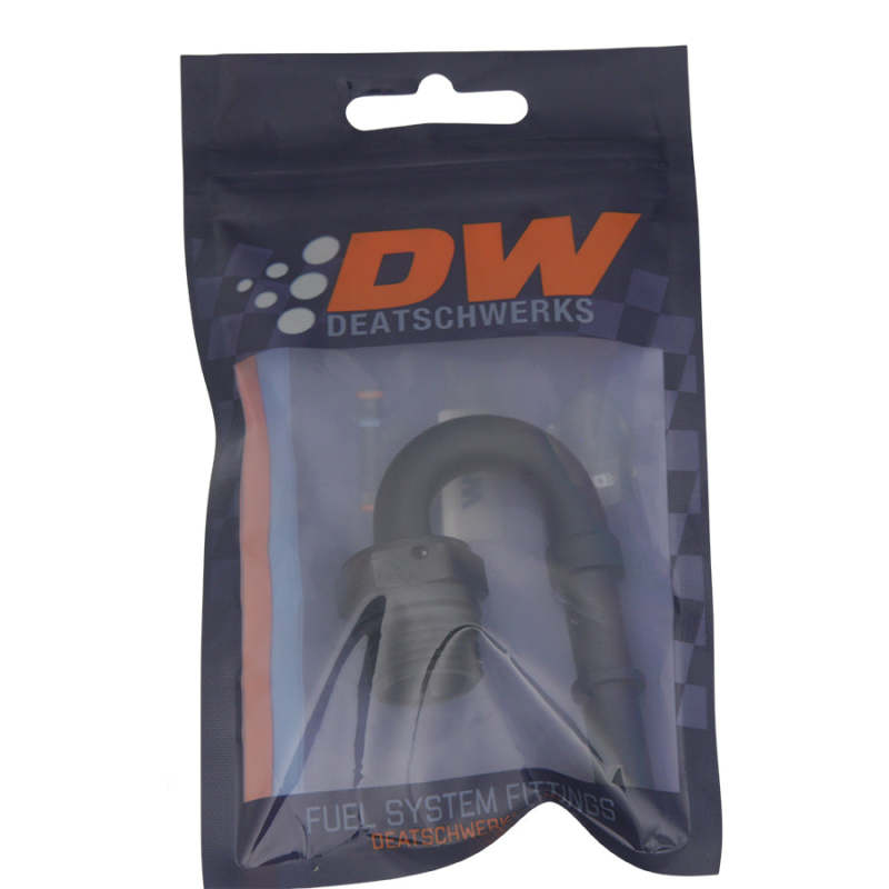 DeatschWerks 8AN ORB Male to 3/8in Male EFI Quick Connect Adapter 180-Degree - Anodized Matte Black - 6-02-0116-B
