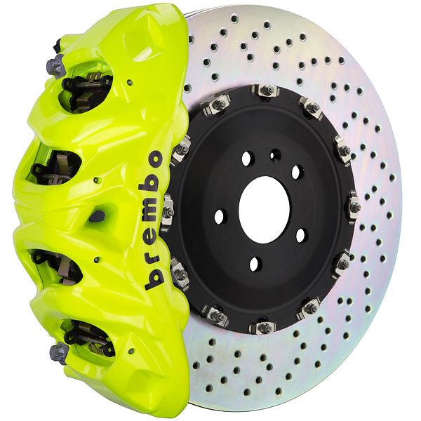 Brembo GT Big Brake Kit Front 8-Piston 412x38 - Porsche Panamera, 4, 4S 971 17-23 - GT Fluoro Yellow Drilled - Revzone