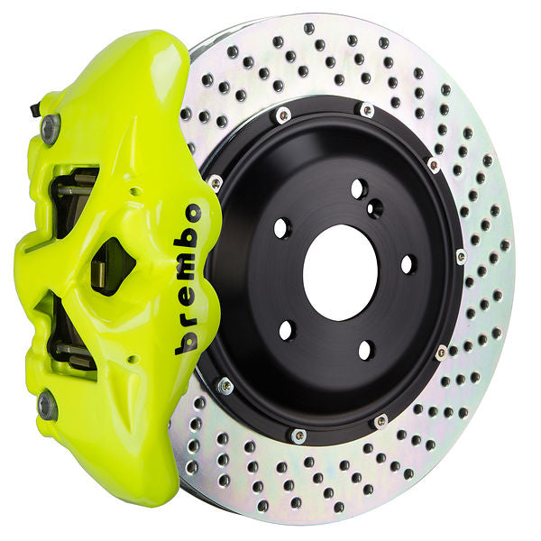 Brembo GT Big Brake Kit Front 4-Piston 345x28 - Honda Civic Si Coupe FC3 FC1 17-20 - GT Fluoro Yellow Drilled - Revzone