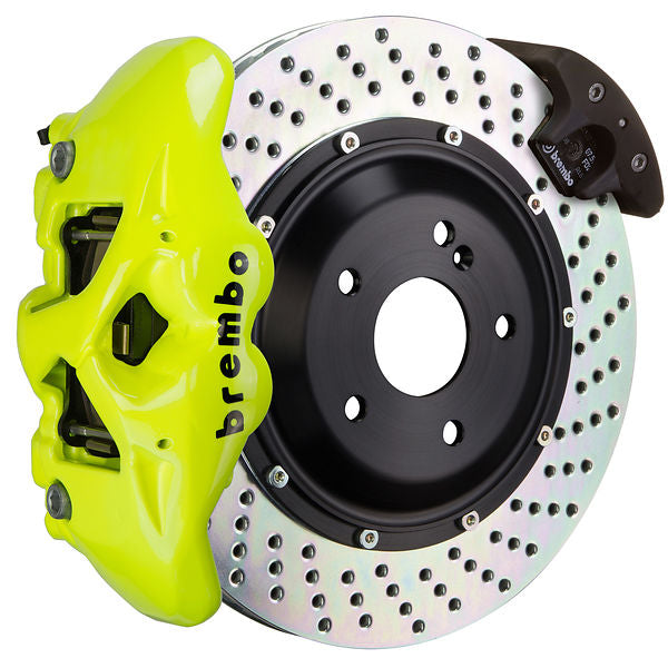 Brembo GT Big Brake Kit Rear 4-Piston 380x28 - Porsche Panamera, S, 4S, Turbo 970 09-16 - GT Fluoro Yellow Drilled - Revzone