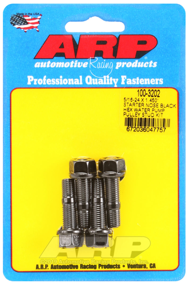 ARP 5/16-24 X 1.450 Starter Nose Black Hex Water Pump Pulley Stud Kit - 100-3202